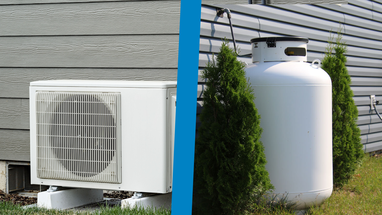 Photo of a heat pump and propane tank