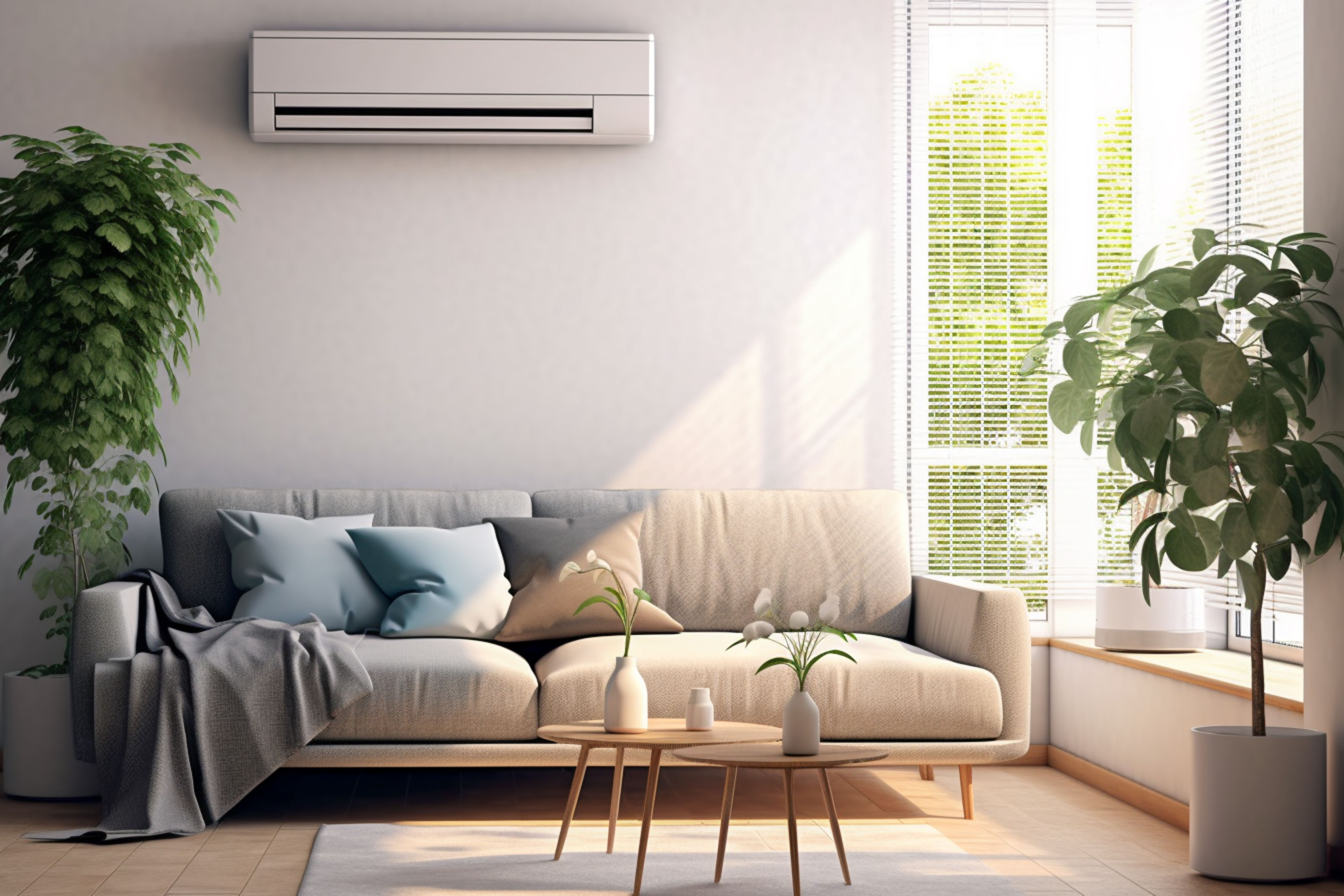 Photo of a heat pump unit in a living room.