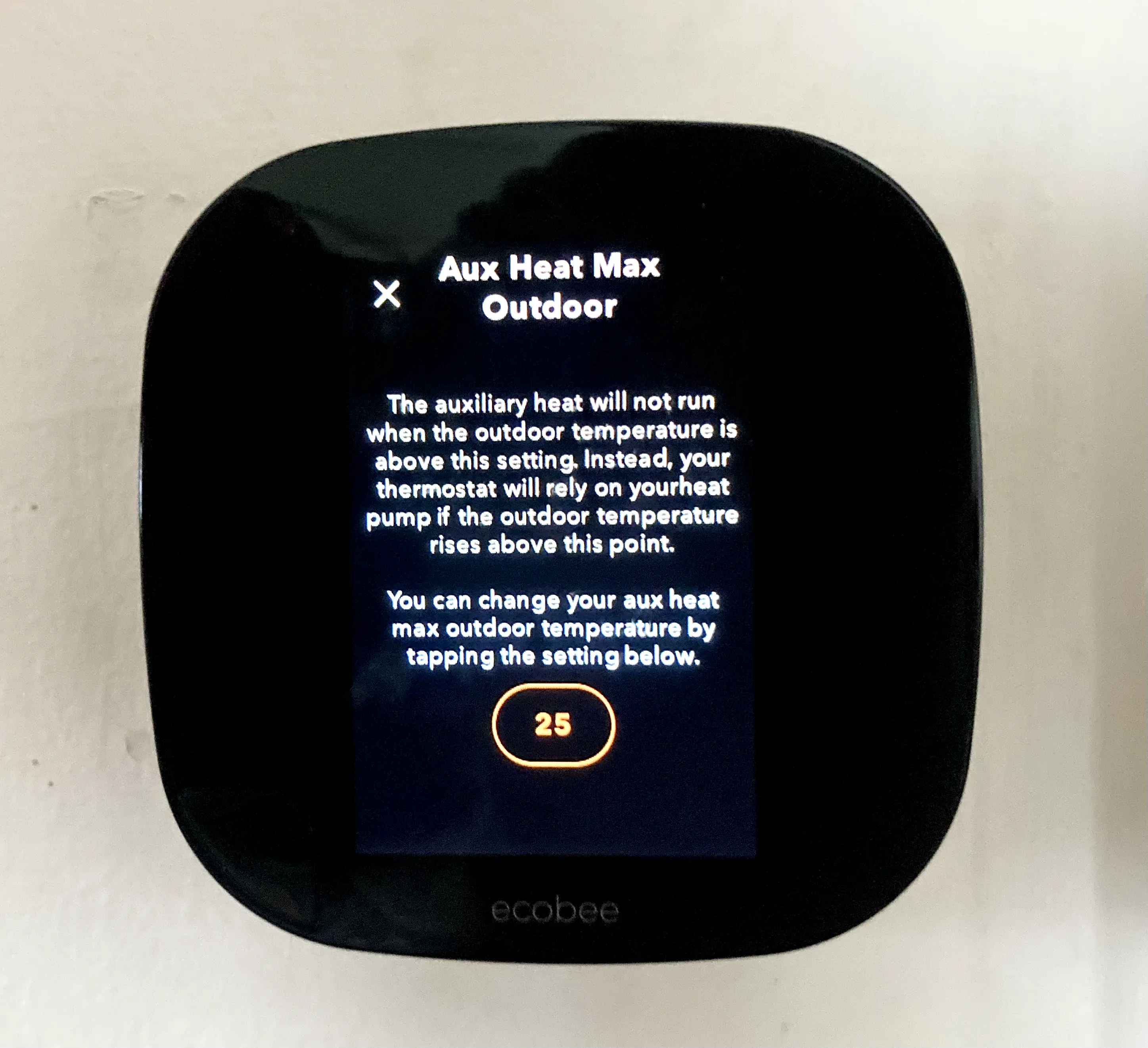 Balance point setting in an Ecobee thermostat